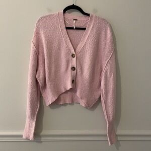 Free People Found My Friend Cardigan Pastel Pink XS Textured Cropped Boho Layer
